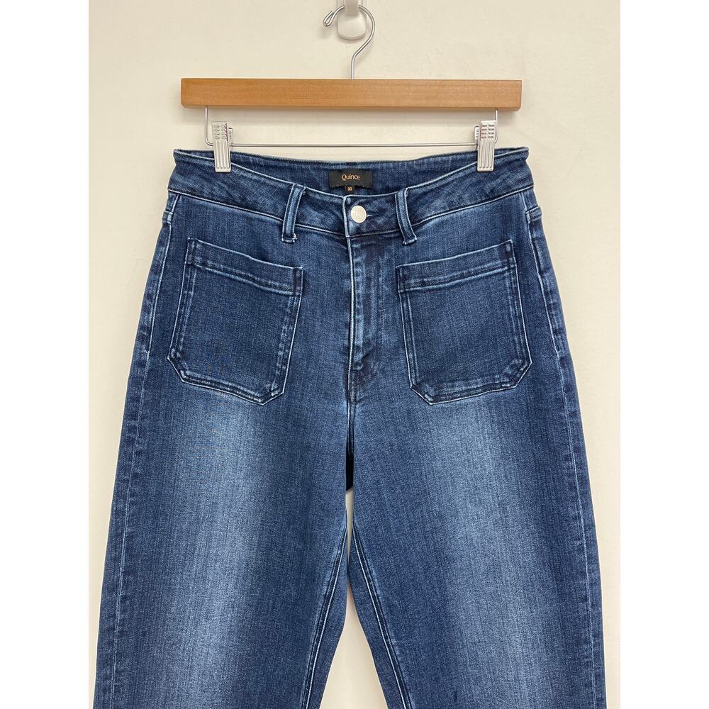 Quince Bella Stretch Patch Pocket High Rise Cropped Wide Leg Jean Midnight 30x28 - Picture 5 of 12